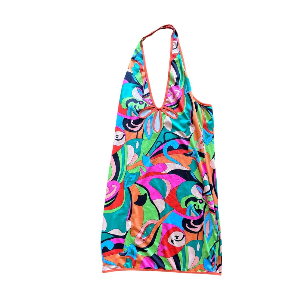 Shein Psychedelic Print Halter Mini Dress Retro 70s Swirl Bodycon Large